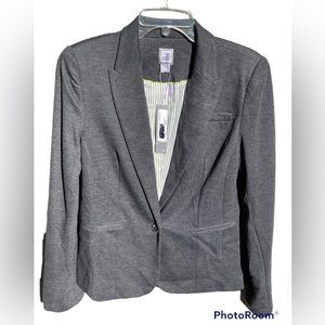 JCP NWT Women’s Sz M Jacket Gray Button Stretch Padded Faux Pockets